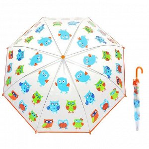 Зонт детский "Совушки", механический, r=38,5см, цвет оранжевый