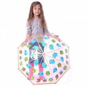 Зонт детский "Совушки", механический, r=38,5см, цвет оранжевый