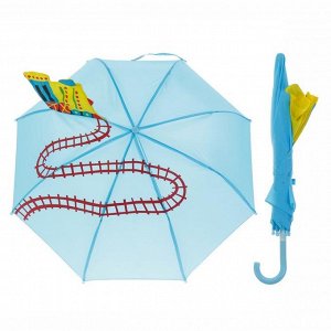 Зонт детский механический "Паровозик", r=35см, с объёмной фигурой, цвет голубой