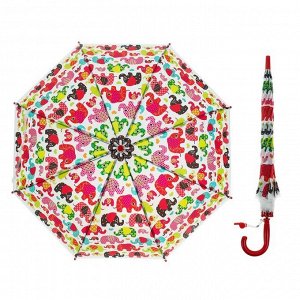 Зонт детский полуавтоматический "Цветные слоники", r=33см, цвет красный
