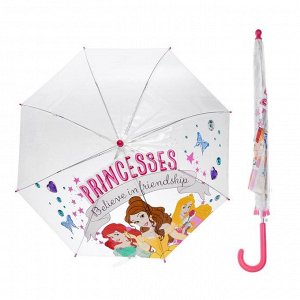 Зонт детский"Принцессы Белль, Ариэль, Аврора", R=41,5см, прозрачный
