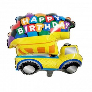 Шар фольгированный 24" "С днем рождения", грузовик, цвет жёлтый