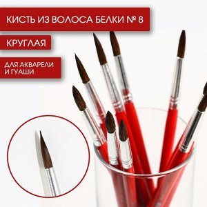 АРТЛАВКА Кисть для рисования из волоса белка круглая № 8 (диаметр обоймы 5 мм; длина ворса 22 мм)