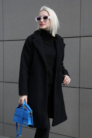 Черное женское плюшевое пальто длины миди MG1929