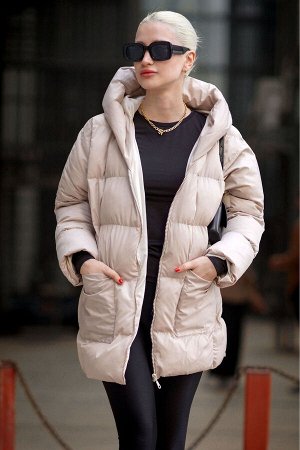 Норковое женское пальто с капюшоном и карманом MG1952