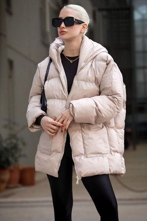Норковое женское пальто с капюшоном и карманом MG1952