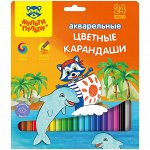 Карандаши акварельные Мульти-Пульти &quot;Енот в Карибском море&quot;, 24цв., заточен., картон, европодвес