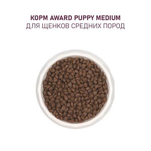 Сухой корм AWARD для щенков от 1 мес, беременных и кормящих сук средних пород с индейкой и курицей с добавлением моркови и черной смородины 12кг