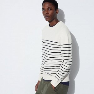 UNIQLO - эластичный свитер в полоску с круглым вырезом -01 OFF WHITE