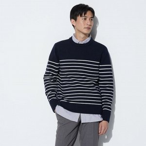 UNIQLO - эластичный свитер в полоску с круглым вырезом - 69 NAVY