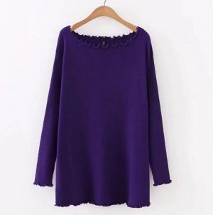 Трикотажный пуловер с широким гофрированным вырезом, фиолетовый