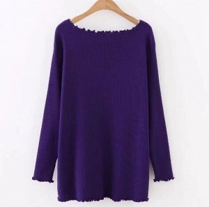 Трикотажный пуловер с широким гофрированным вырезом, фиолетовый