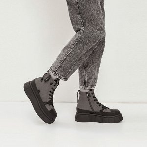Серый/черный иск.нубук/иск.кожа женские ботинки (О-З 2023)