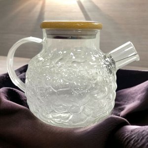 Чайник заварочный стеклянный 1000 мл. с бамбуковой крышкой и ситечком в носике