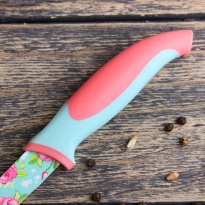 Нож кухонный с антиналипающим покрытием Доляна «Цветочки», лезвие 12 см