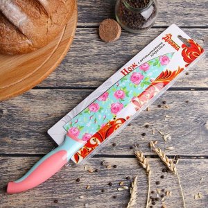 Нож кухонный с антиналипающим покрытием Доляна «Цветочки», лезвие 20 см