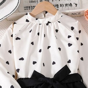 Костюм для девочки (брюки черные и блуза белая с принтом сердце)
