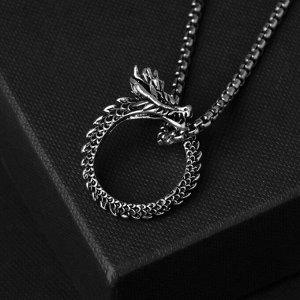 Кулон унисекс "Дракон" в круге, цвет чернёное серебро, 60 см