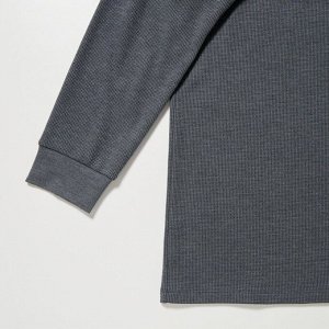 UNIQLO Heattech - хлопковая вафельная кофта - 08 DARK GRAY