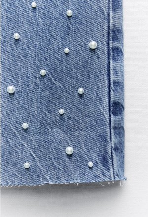 Джинсы с искусственным жемчугом, выцветший синий | 6164/227