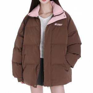 Зимняя куртка свободного кроя, с воротником-стойкой, коричневый