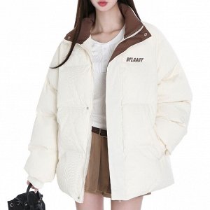 Зимняя куртка свободного кроя, с воротником-стойкой, молочный