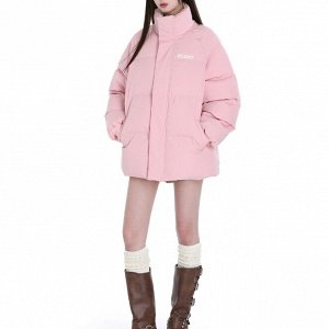 Зимняя куртка свободного кроя, с воротником-стойкой, розовый