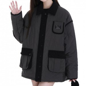 Женская зимняя куртка-рубашка с накладными карманами, темно-серый