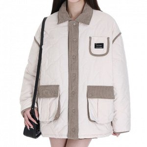 Женская зимняя куртка-рубашка с накладными карманами, бежевый