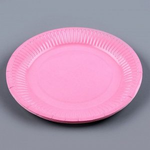 Набор бумажной посуды: 6 тарелок, 6 стаканов, цвет розовый