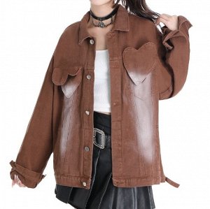 Женская джинсовая куртка с декором, коричневый