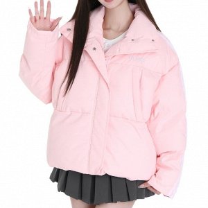 Зимняя куртка с воротником-стойкой и карманами на груди, розовый
