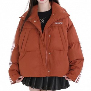 Зимняя куртка с воротником-стойкой и карманами на груди, коричневый