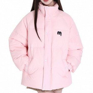 Осенне-зимняя короткая пуховая куртка с воротником-стойкой, розовый