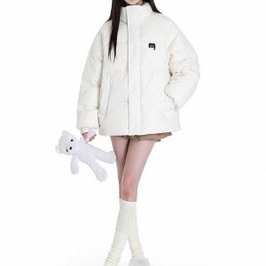 Осенне-зимняя короткая пуховая куртка с воротником-стойкой, молочный