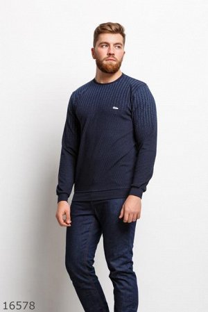 Мужской пуловер 16578 темный синий синий принт