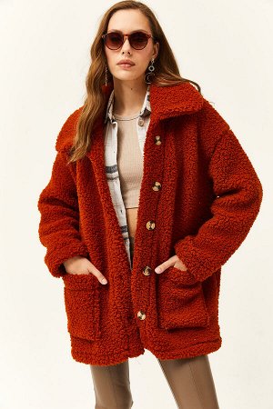 Женская плюшевая куртка большого размера без подкладки на пуговицах и карманах CKT-19000328