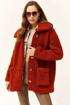 Женская плюшевая куртка большого размера без подкладки на пуговицах и карманах CKT-19000328