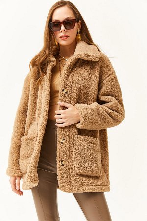 Женская норковая плюшевая куртка большого размера на пуговицах и карманах без подкладки CKT-19000328