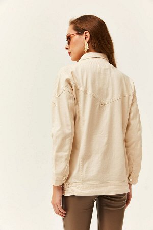 Женская длинная джинсовая куртка на молнии с каменным карманом CKT-19000258