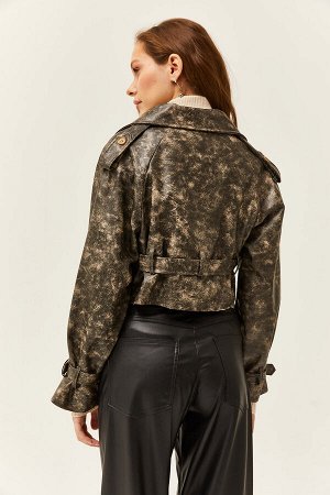 Женская черная куртка из искусственной кожи на подкладке в винтажном стиле CKT-19000371
