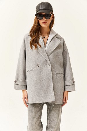 Женское серое кашемировое пальто оверсайз с карманами на подкладке KBN-19000012