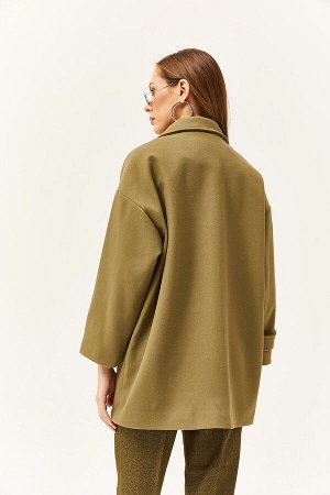 Женское кашемировое пальто оверсайз на подкладке цвета хаки с карманами KBN-19000012