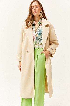Женское длинное пальто оверсайз с карманами и каменной подкладкой KBN-19000011