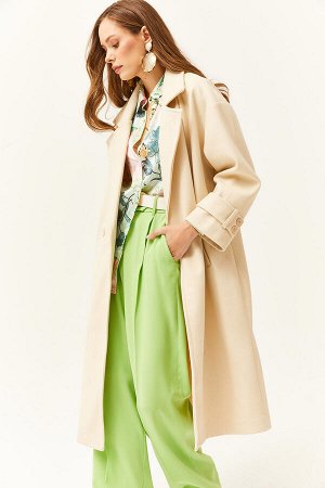 Женское длинное пальто оверсайз с карманами и каменной подкладкой KBN-19000011