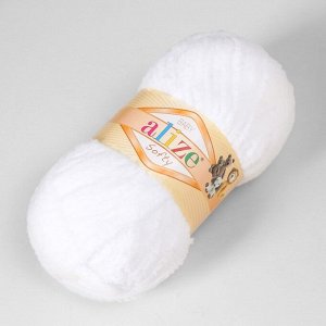 Плюшевая пряжа для вязания спицами, крючком ALIZE, Softy, 100% микрополиэстер, 115 м/50 г, (55 белый)