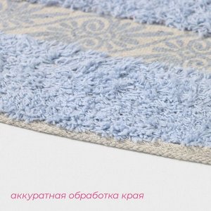 Набор ковриков для ванны и туалета Доляна «Вензель», 2 шт: 40x40, 40x60 см, 900 г/м2, 100% хлопок, цвет голубой