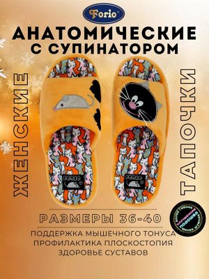 Домашние женские тапочки "Окно в Кото-мир" с анатомической стелькой, апельсиновый цвет с вышивкой серебряной нитью