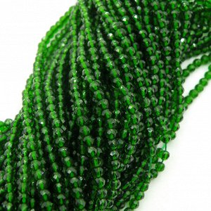 Бусины Шпинели искусственной 3 мм темно-зеленые, нитка 37 см. Цена за нить.