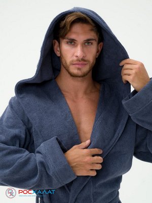 Мужской махровый халат с капюшоном серый МЗ-05 (84)